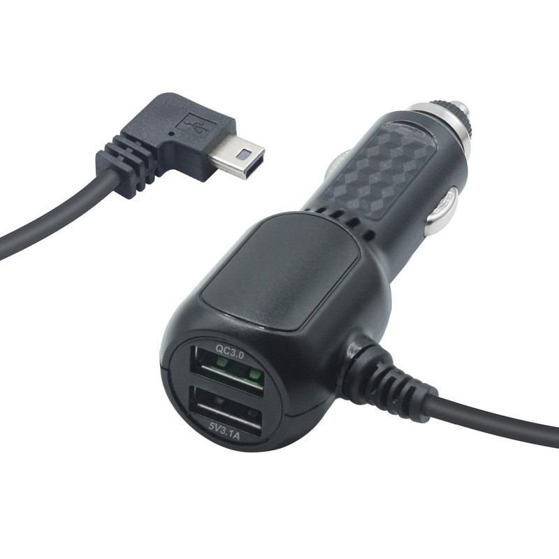 90 Degrees Dash Cam Mini USB Power Cable 11FT, Dual USB Port no for Garmin