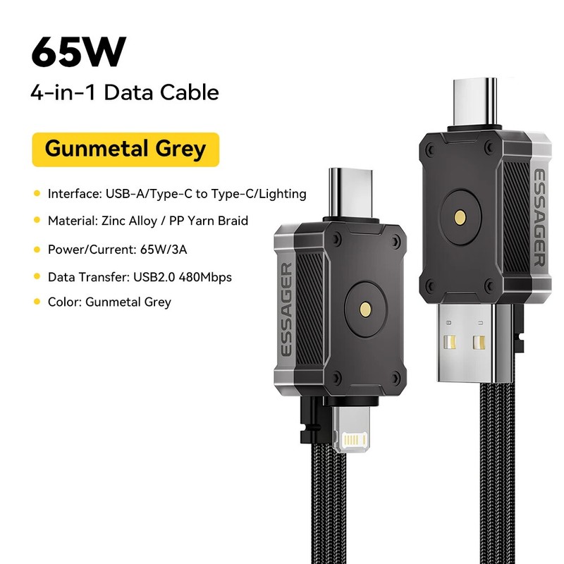 65W 4 in 1 USB Type C Charger Cable PD Fast Charging Wire Cord For iPhone 16 15