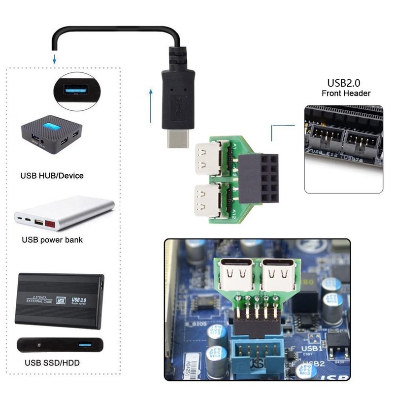 Dual Ports USB 3.1 Type C USB-C Female to USB 2.0 Motherboard 9pin 10pin Head... gallery