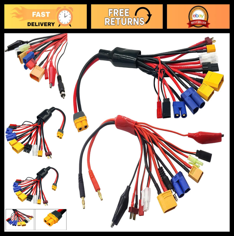 10-in-1 Multi Charger Adapter Cable for RC Lipo Batteries, XT60H, T-Plug, JST, E