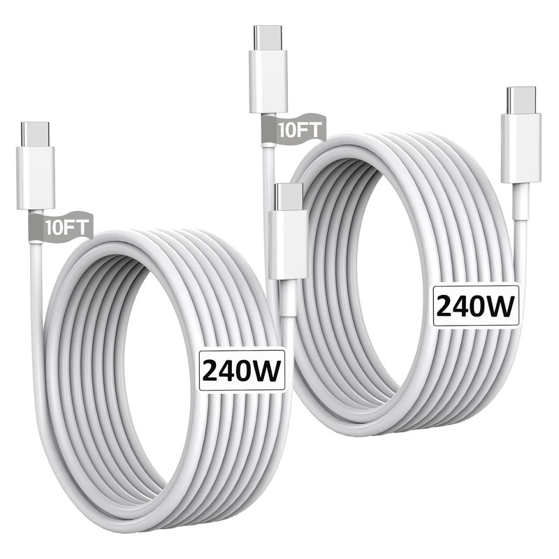USB C to USB C, 240W USB C Cable, 2-Pack 10Ft C to C Cable Fast Charging for Mac