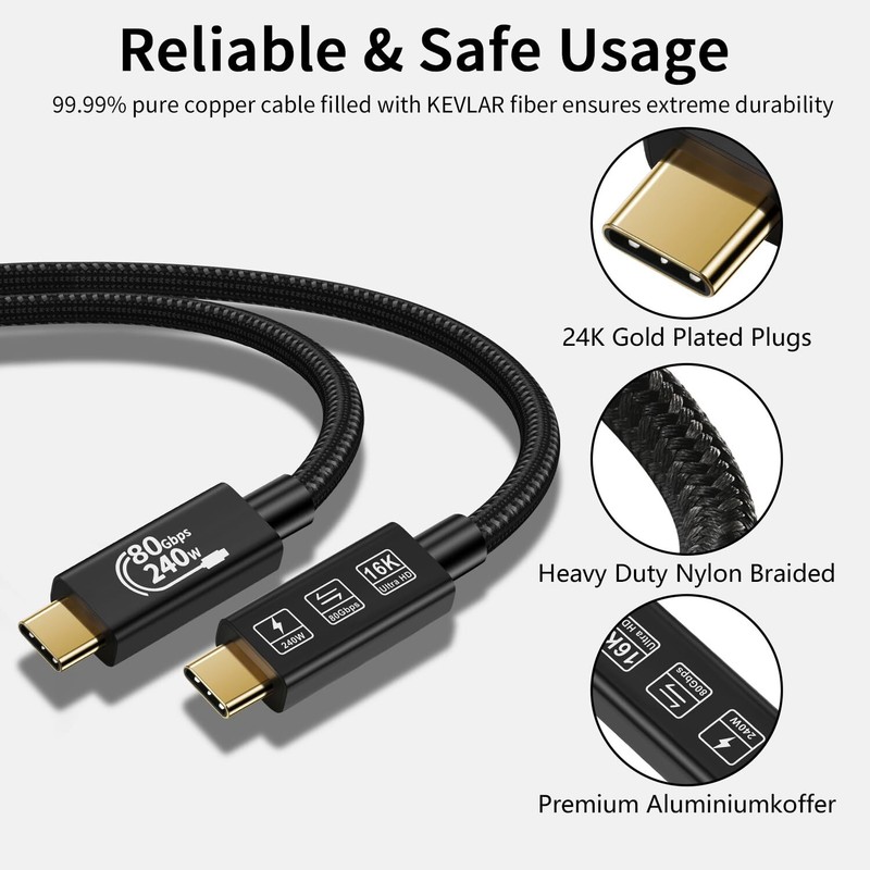 USB4 Cable with Thunderbolt 5 Cable 240 W Charging Cable 80 Gbps Data Cable g... gallery