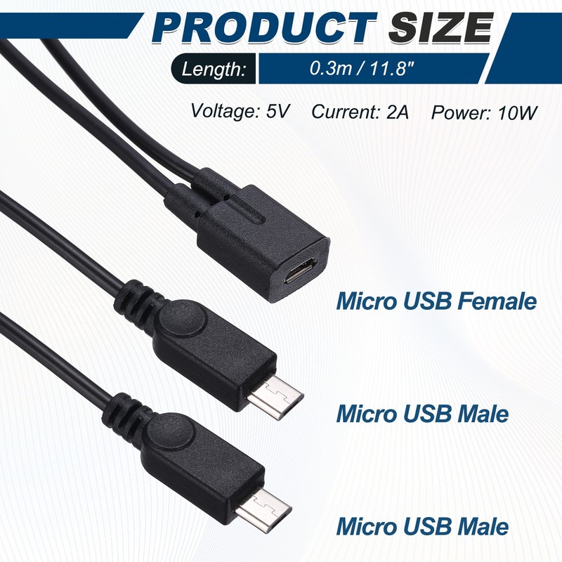 Micro USB Female to Micro USB Male 2 in 1 Splitter 11.8" gallery
