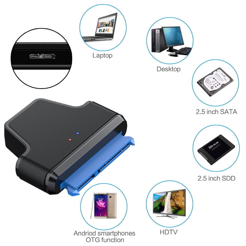 NFHK SATA 22Pin 7+15 Enclosure to Micro USB 3.0 5Gbps Adapter for 2.5"HDD SSD gallery