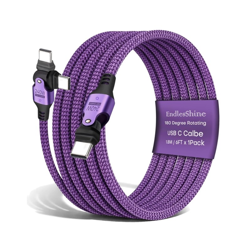 LED Status Indicator Type C Charge Cord 6ft Purple