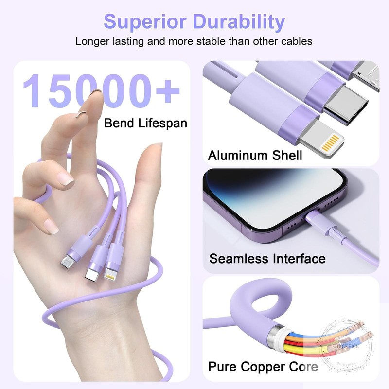 3-in-1 Multi USB Charging Cable 6ft/1.8m Mfi Certified Fast Charger Adapter Cord gallery