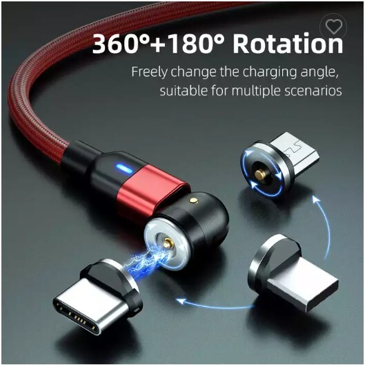 3 in 1 USB rotating magnetic charger For iPhone,Micro-USB,and Type-C