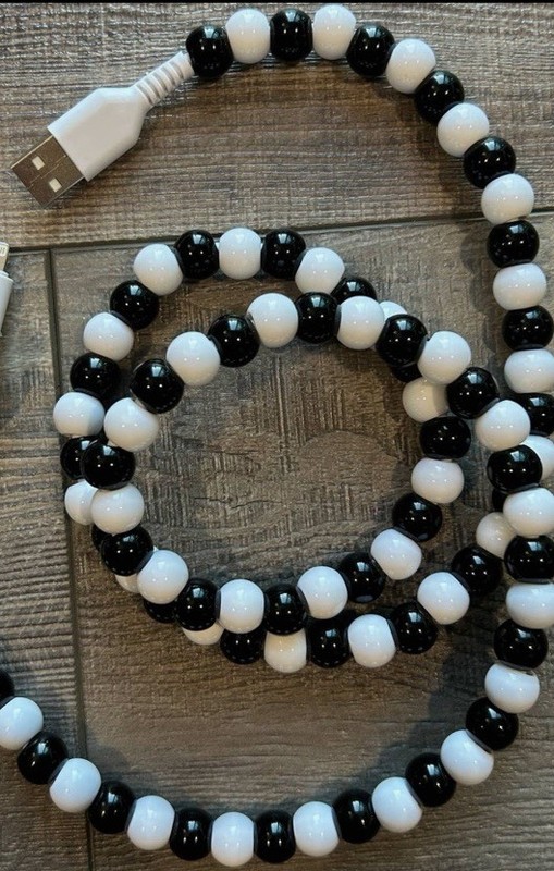 Beaded Phone Charger Cord USB-A & USB-C Black White Colors Viral TikTok