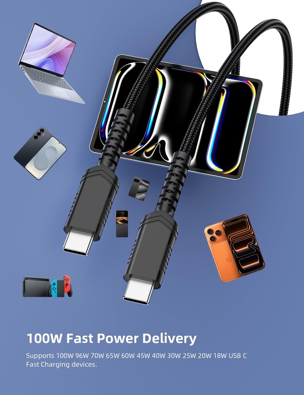 USB C Headphone and Fast Charging Cable 6.6ft 5A 100W Audio Adapter Cord Leg gallery