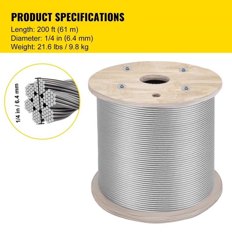 1/ 4" Stainless Steel Cable 200FT, T304 7x19 Tighter Core Cable Railing System gallery