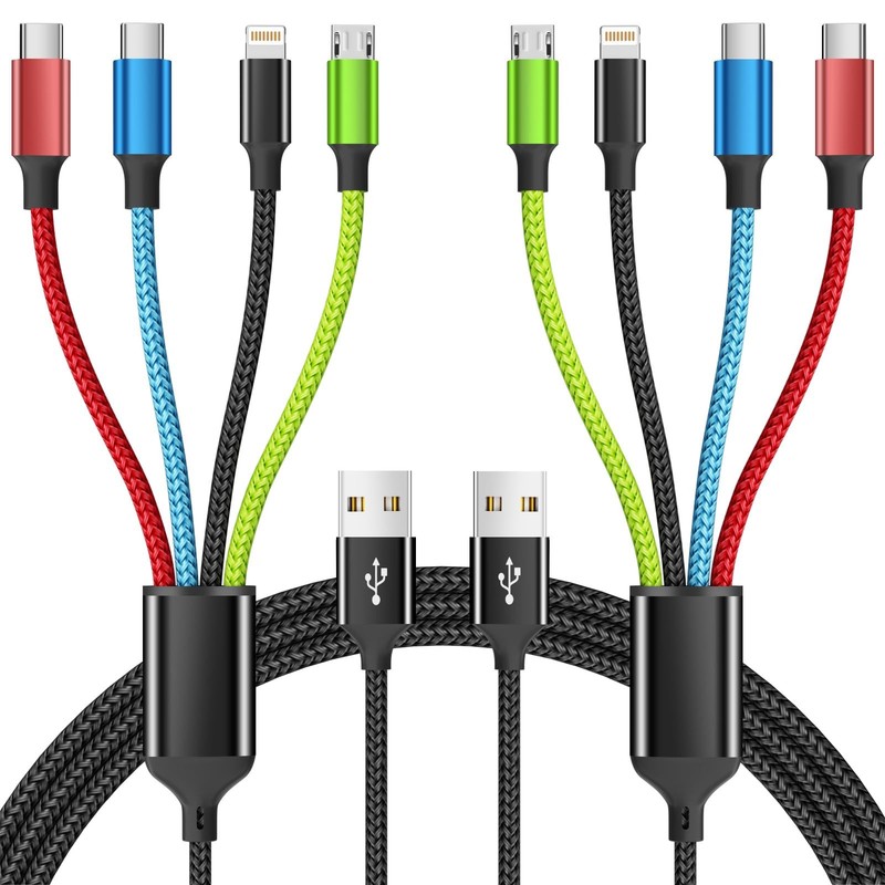 Firsting 4 in 1 Multi Charging Cable [2Pack 5 feet, Black_Red_Blue_Green