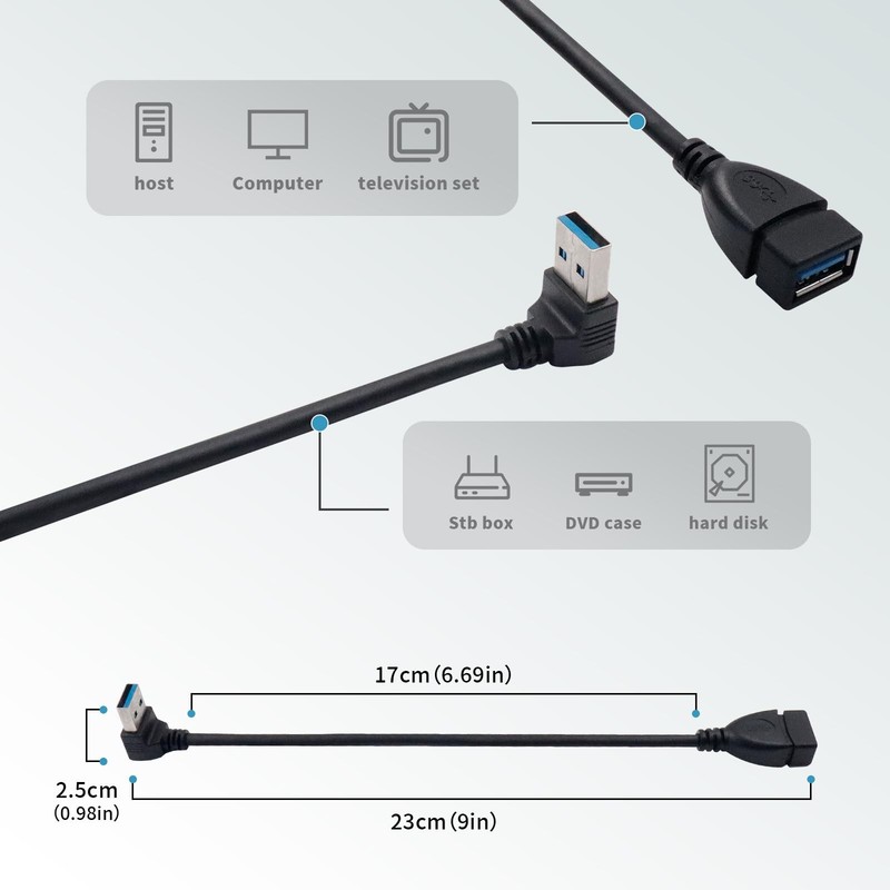 4 PCS USB 3.0 Right Angle 90 Degree Up Down Extension Cable Data Adapter gallery