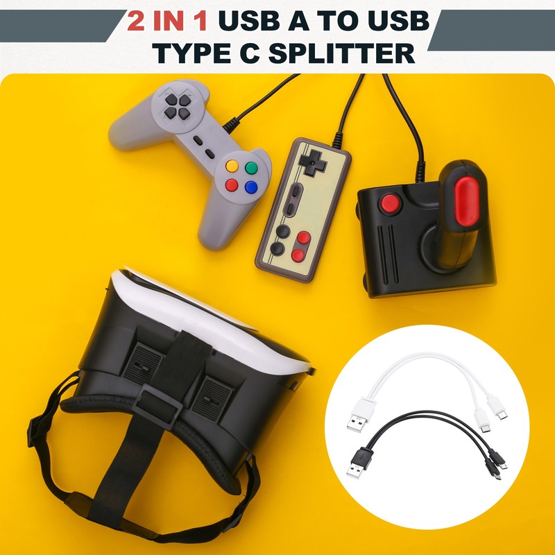 2Pcs Multi Charging Cable, 2 in 1 USB A to Micro USB Splitter 8", Black White gallery