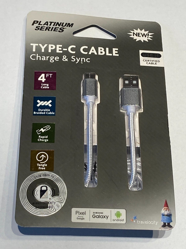 Platinum Series Type-C Cable Charge &Sync 4FT Long Braided Cable Silver USB-IF