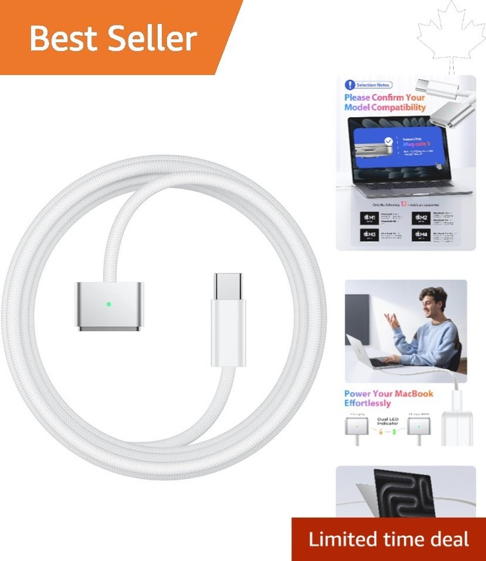 6ft Wear-Resistant USB-C to MagSafe 3 Cable – Secure, Rapid 140W Charging