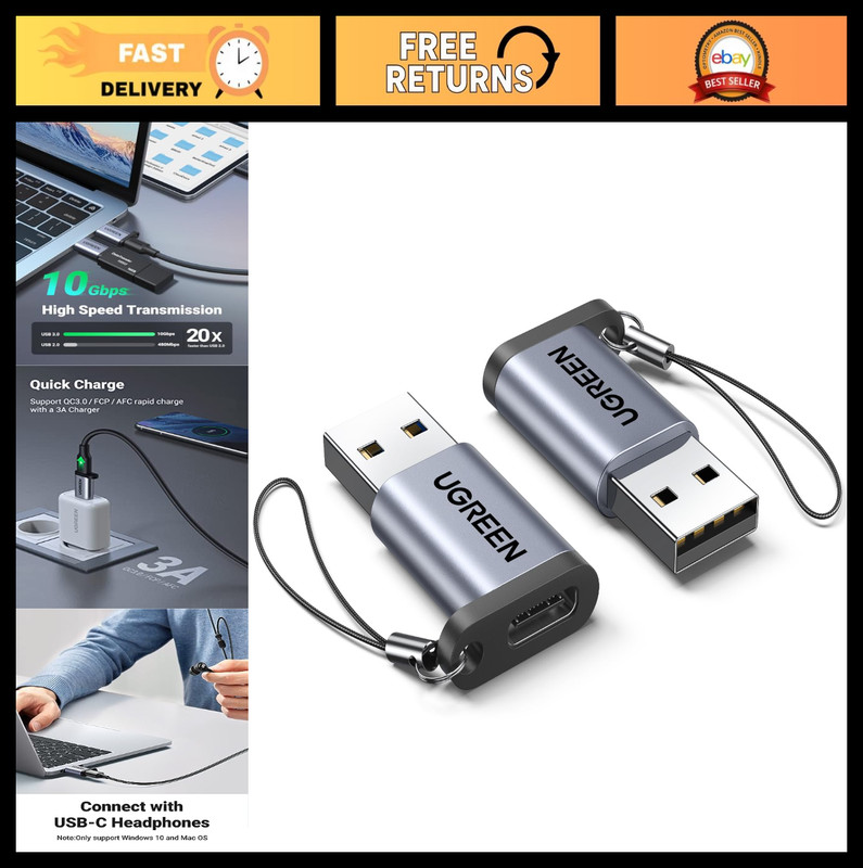 10Gbps USB C to USB A Adapter 2 Pack - Type C Charger Cable Converter for iPhone