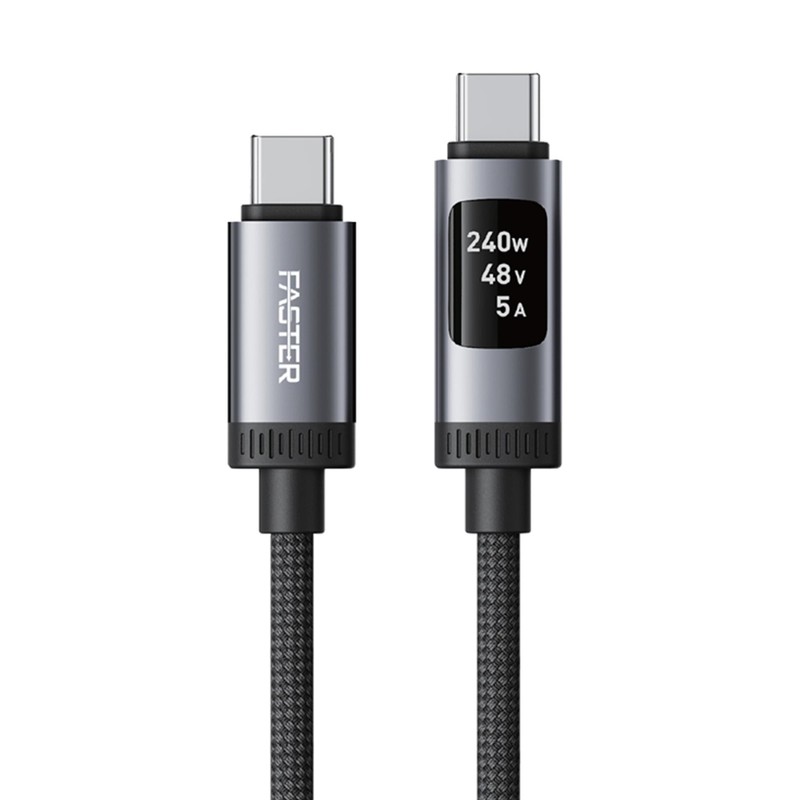 FASTER D8 240W USB-C to USB-C Cable 1.2m, 3.9 ft, OLED Display, 480 Mbps