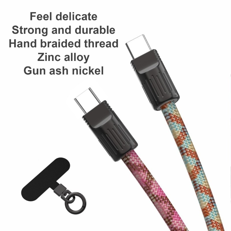 60W Type C to Type C Charging Cable Woven Fabric Phone Lanyard Unisex Design gallery