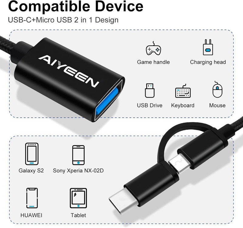 Usb-C/Micro to USB Adapter, 2-In-1 USB 3.0, OTG Adapter Cable, Compatible with M gallery
