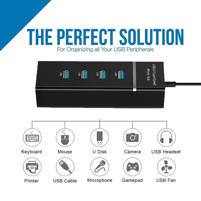 Charger USB 3.0 Hub Portable For PC Mac Laptop Notebook Adapter Desktop 4 Port gallery