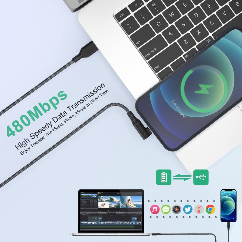 Apple MFi Certified Extra Long Right Angle iPhone Charger Cable (20 ft) - 90 ... gallery