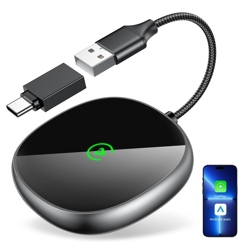 Wireless Carplay Adapter for iPhone & Android Auto 2-in-1, Stable, Plug & Pla…