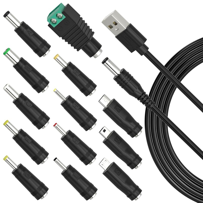 USB Charging Cable to DC 5V Universal Power Cord with 13pcs Adapters DC5V