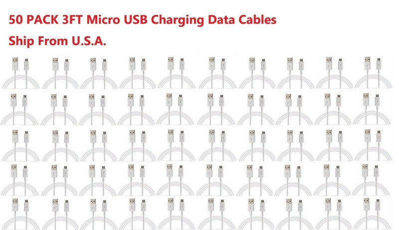 50X 3FT OEM Micro USB Data Charger Charging Cable Cord for Android Samsung LG