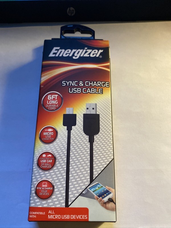Energizer Micro USB Sync & Charging USB Cable 6ft Long Durable Cord Black