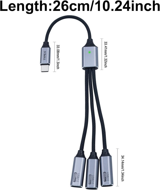 USB C Splitter 1 in 3 Out, Type C Male to 3 Female Cable gallery