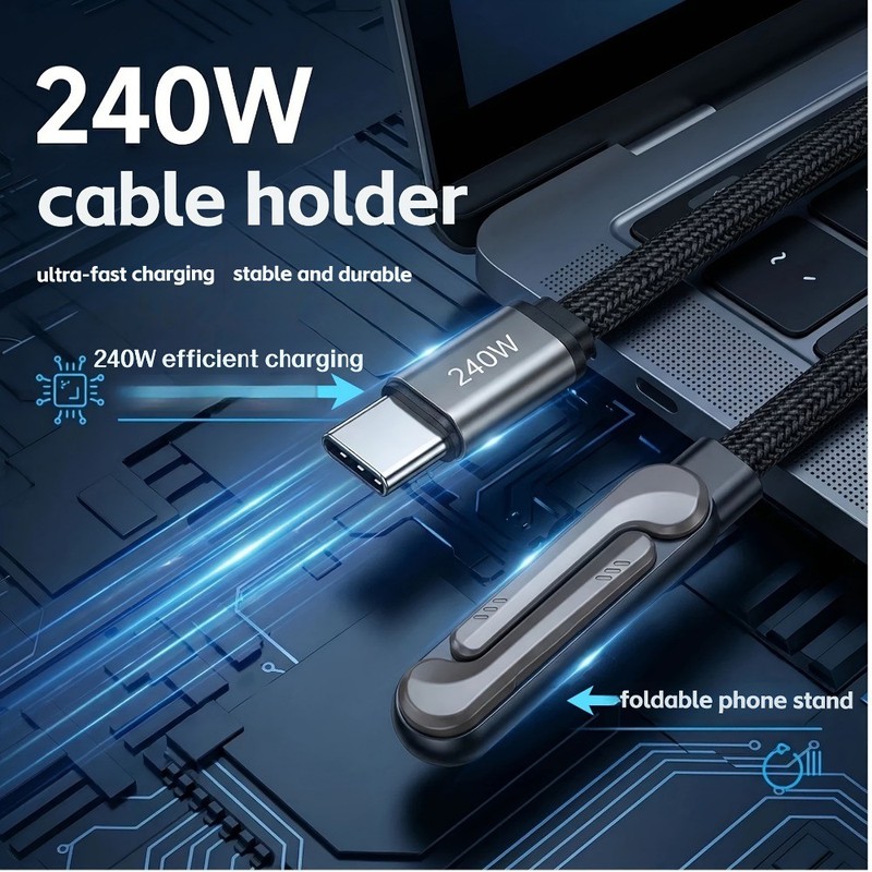 Foldable Heat-Resistant Compact 240W Super Fast Charging 2-in-1 Cable with Stand gallery