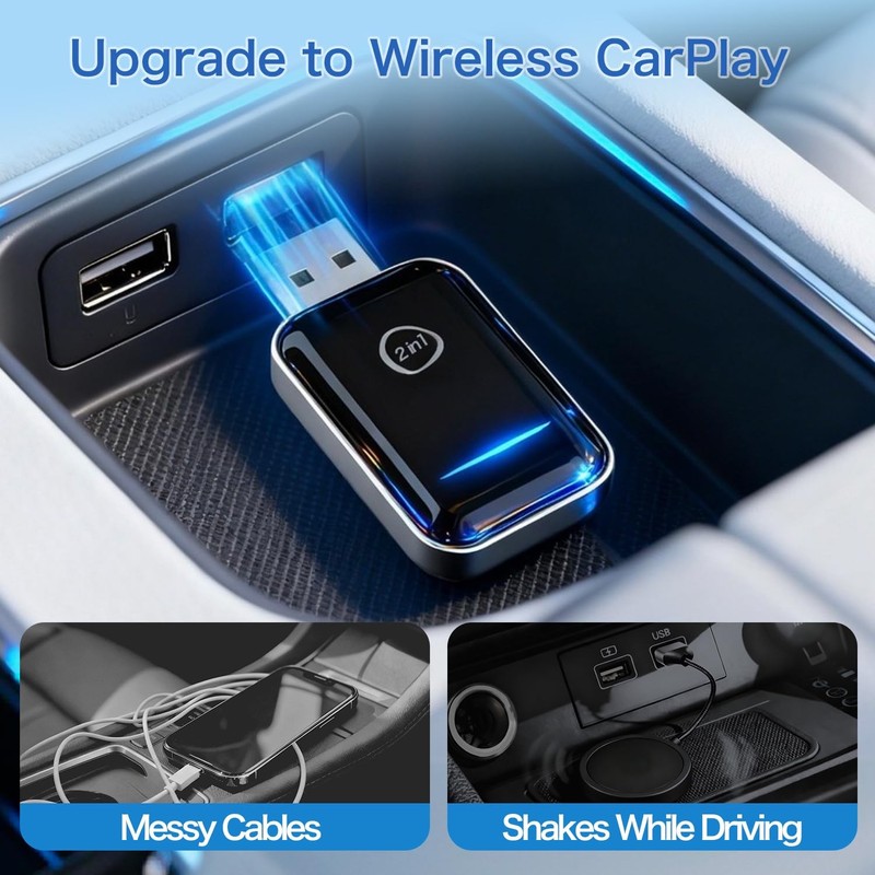 2-in-1 Wireless CarPlay & Android Auto Adapter (2026 Upgraded), Fast 5GHz/2.4... gallery