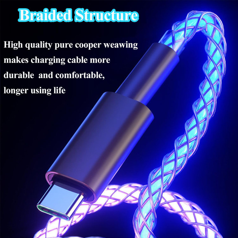 66W 3 in 1 LED Light up Charging Cable, RGB Flowing Glowing Fast Charging Cord gallery