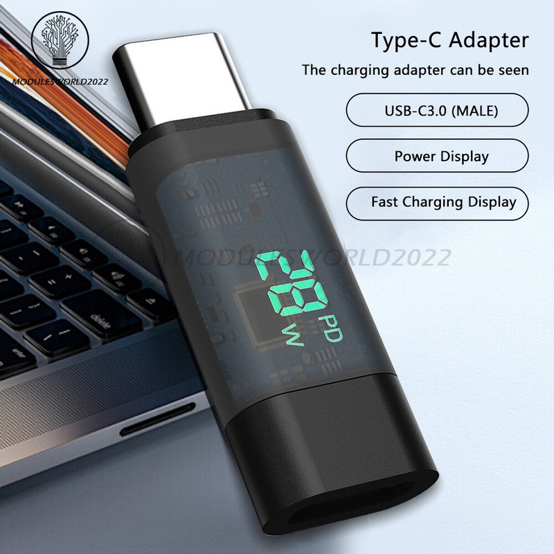 99W Power Digital Display Converter Type-C Male to Female Adapter Fast Charging