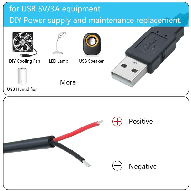 6FT USB A Male Plug 2 Pin Bare Wire, USB 2.0 A Male Pigtail Open End Power Ca... gallery