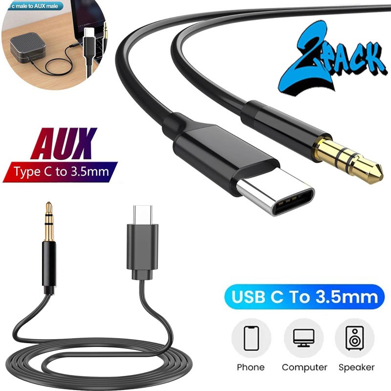 2 PCS USB-C to 3.5mm Aux Cable Audio Cord Car Stereo For iPhone/Samsung/Android gallery