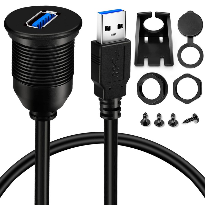 2 PCS USB 3.0 Male to Female AUX Car Mount Flush Extension Cable 3 FT Marine