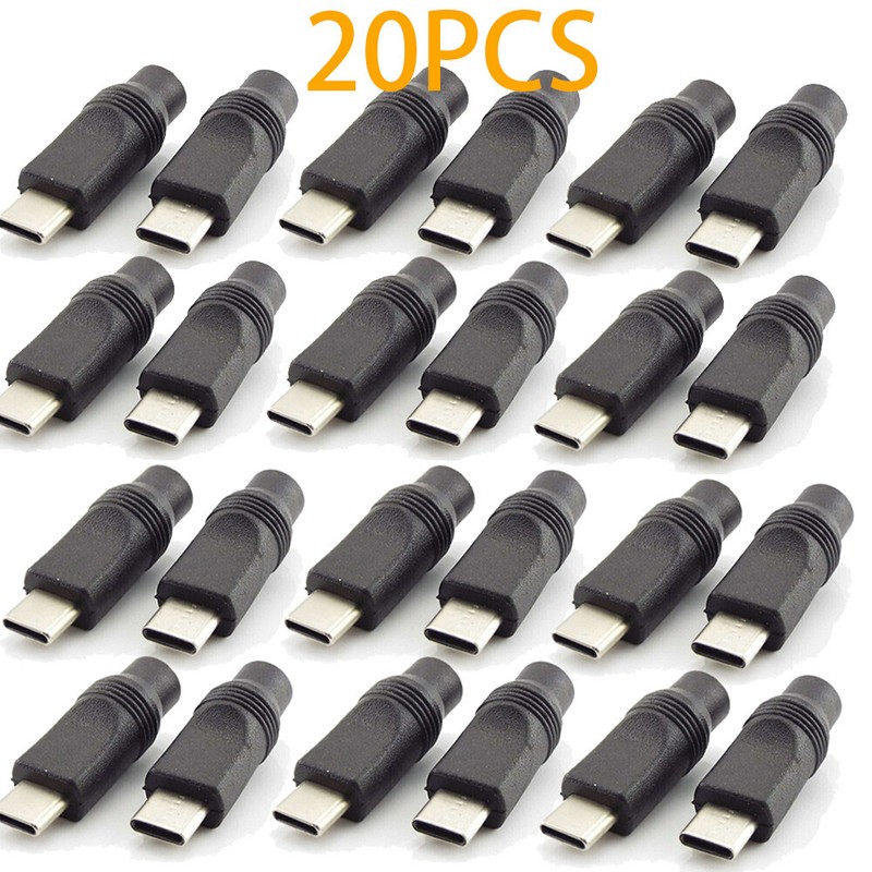 20PC DC Power Adapter Type-C USB Male to DC 5.5×2.1mm Female Jack Connector