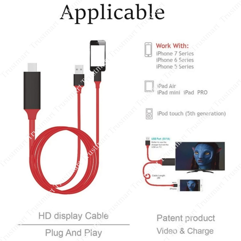 For iPhone 12 11 X 8 iPad 1080P HDMI Mirroring Cable Phone To TV HDTV AV Adapter gallery