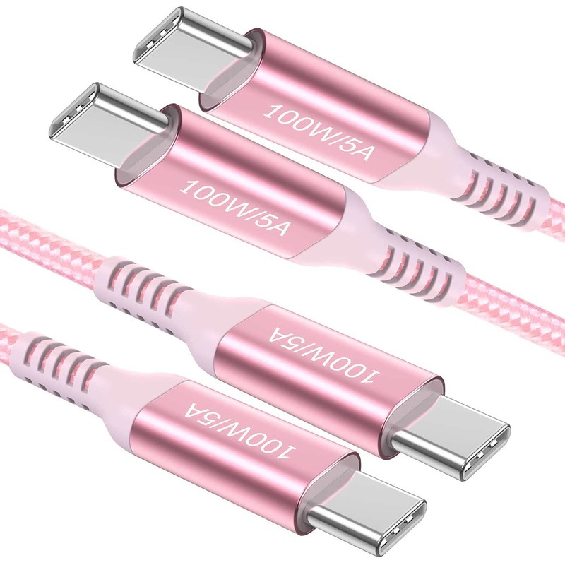 100W USB C to USB C Cable Pink (2-Pack 6ft), USB C Charger Cord,Type C Fast C…