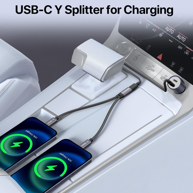 USB C Splitter 1 Female to 2 Male Y Cable for Charging Only 27cm Durable gallery