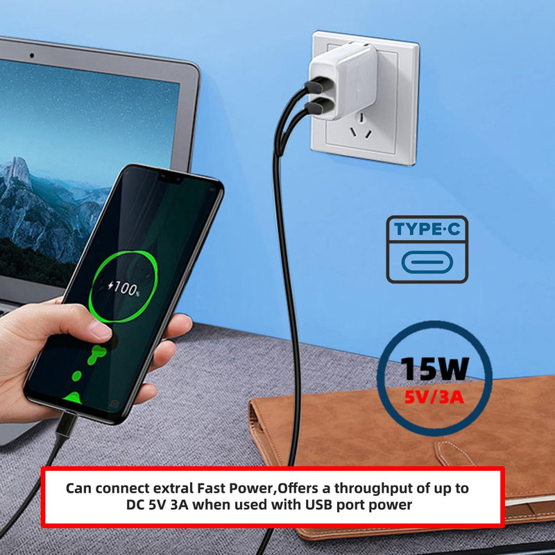 Cablecc Type-C USB-C to USB 3.0 Male & USB 2.0 Dual Power Data Y Cable for Lapto gallery