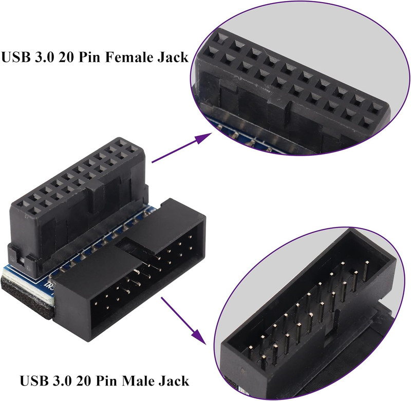 2 Pack down Right Angle USB 3.0 19-Pin Connector 90 Degree 19Pin/20Pin 3.0 USB F gallery