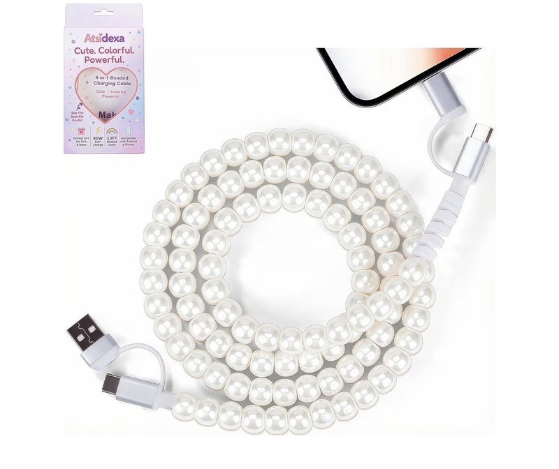 Atsidexa USB-C Fast Charging Beaded Cable 3.3ft White for iPhone 16