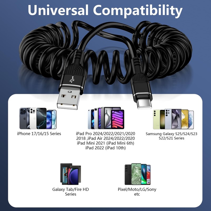 Uenlio 3FT USB C Coiled Cable for iPhone 17 Pro Max/17/16, Car 3 ft, Black gallery