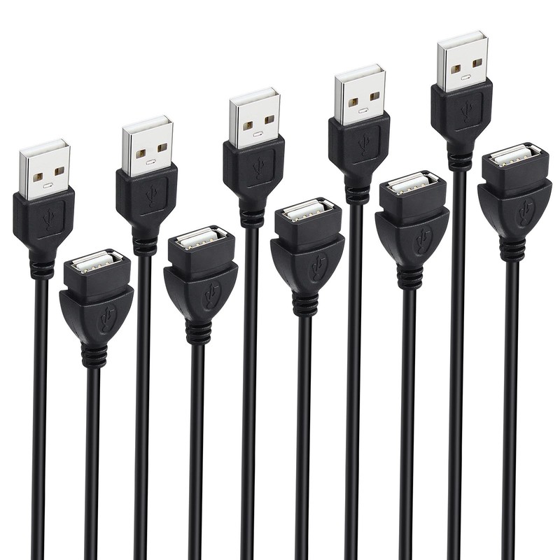 5-Pack 5ft USB Extension Cord Bulk Male to Female USB-A 2.0 Extender Cable