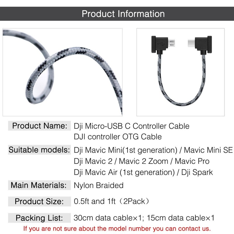 Micro USB C Remote Controller Cables 1ft 0.5ft for DJI Mavic Mini SE Pro Air gallery