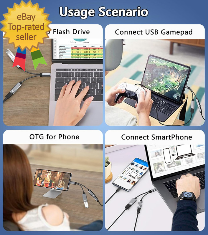AKWOR USB C to USB OTG Adapter, 2 in 1 USB C Splitter with Pd-In 60W Charging Po gallery