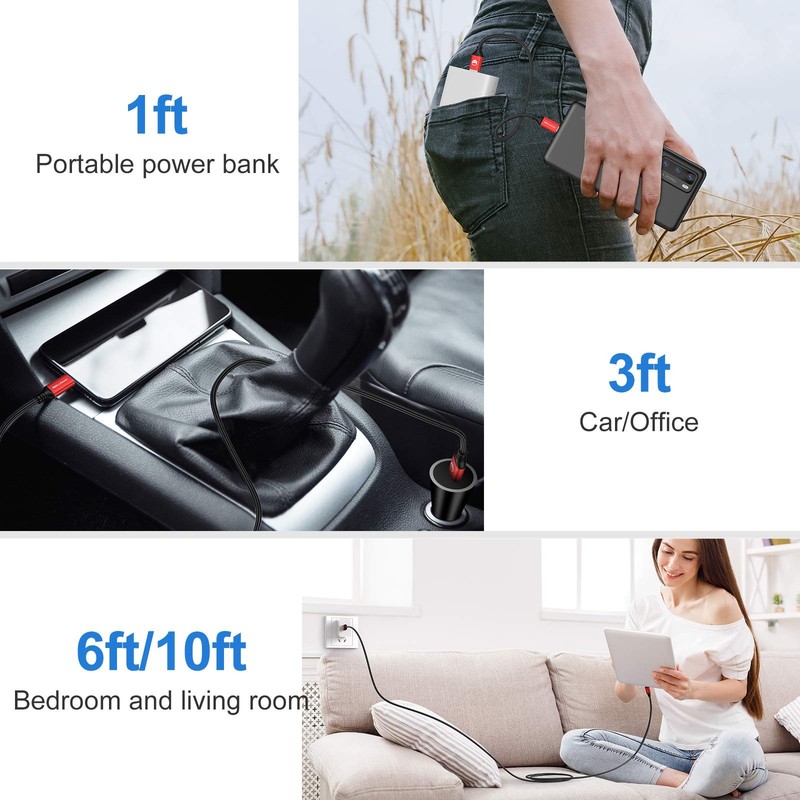 USB Type-C to A Cable 5pack 6ft Braided Fast Charging 3A Quick 6foot, Red gallery