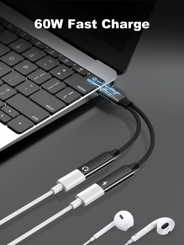 USB C Splitter 1 in 2 Out Dual USB C Type Headphone and Charger Audio Adapter, H gallery